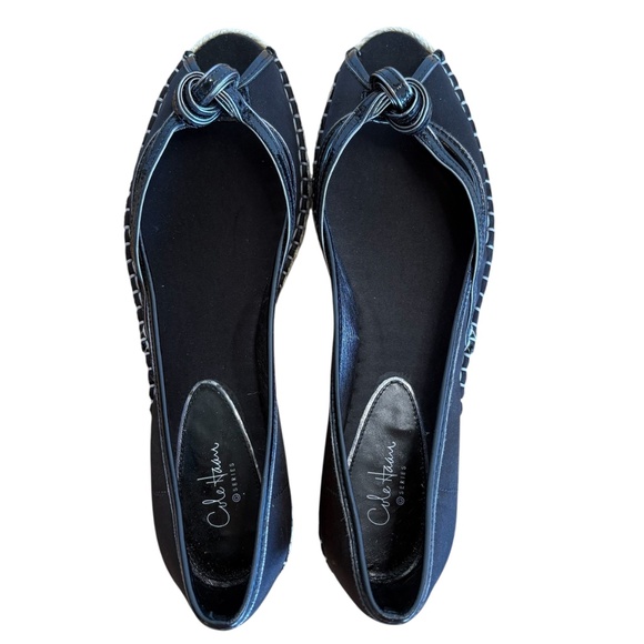 Cole Haan G Series Sabella Black Satin Peep Toe Espadrille Flats Size 11 w/ Box - Picture 7 of 15